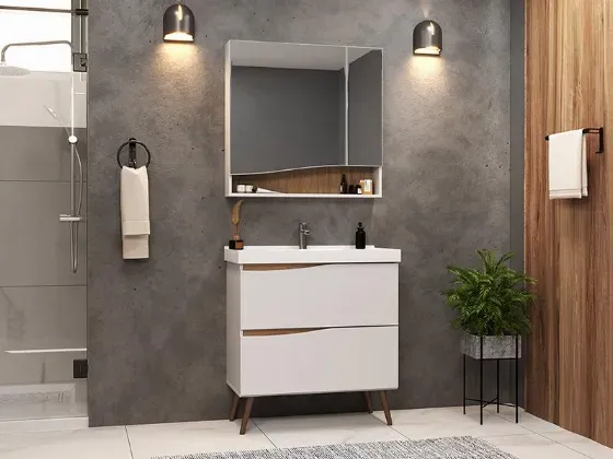 Móveis para banheiro / Cubas  Gabinete Banheiro com Cuba e Espelheira 80cm Lille BOSI