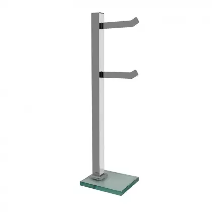 Papeleira de chão com 2 hastes em aço inox polido com vidro incolor. Linha Premium
